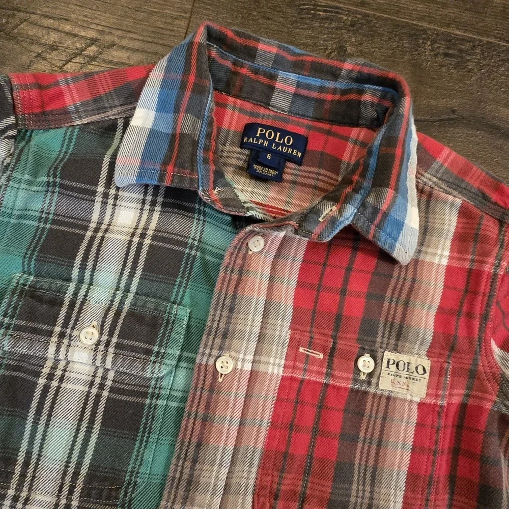 Polo Ralph Lauren‎ Kids Red Plaid Green Button Down Shirt Size 6 Boys Holiday